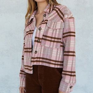 LA Hearts Brushed Cropped Plaid Shacket